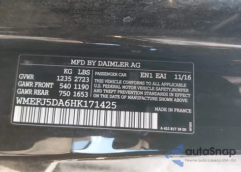 2017 Smart Fortwo Prime z USA, uszkodzony, nr VIN WMEFJ5DA6HK171425